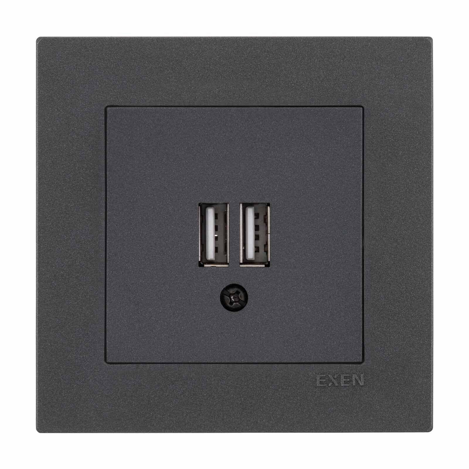Exen Karell Antrasit 2X Usb Sarj Prizi Komple Takim