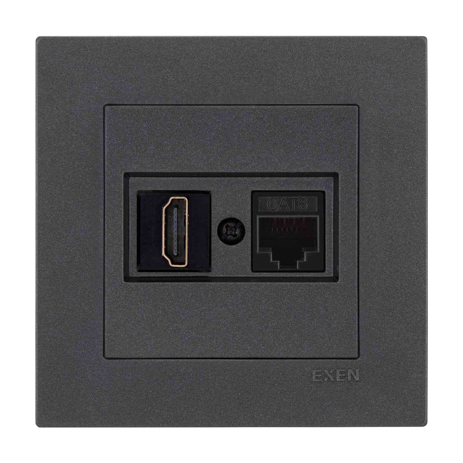 Exen Karell Antrasit Hdmi+Data Priz Jakli Komple Takim