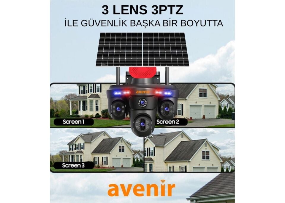 Avenir Av-S439 3 Kamerali 3Ptz Sim Kartli Aov 2 Günes Panelli Solar 6Mp Esim Ptz Kamera