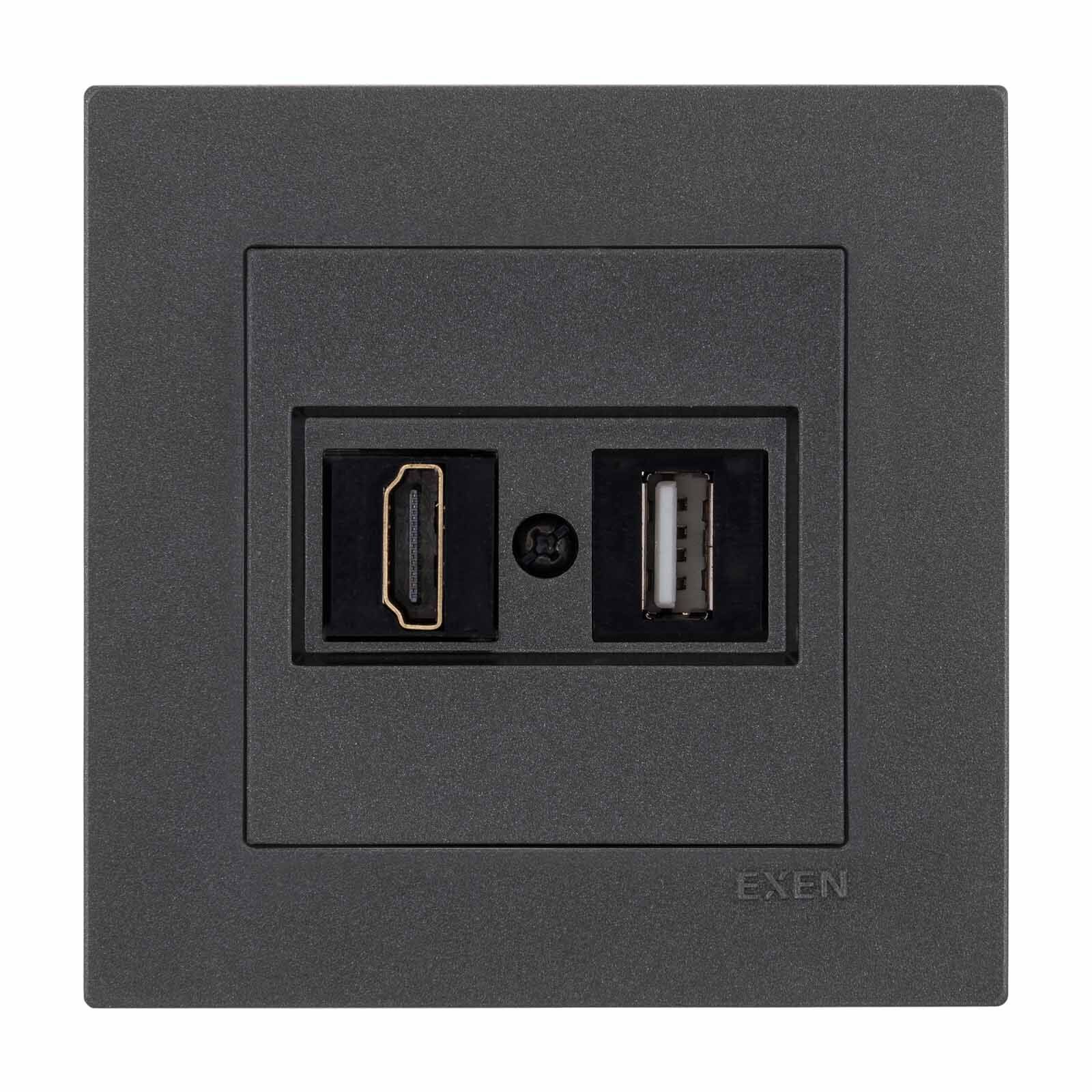 Exen Karell Antrasit Hdmi+Usb Prizi Jakli (Sarj Edemez) Komple Takim