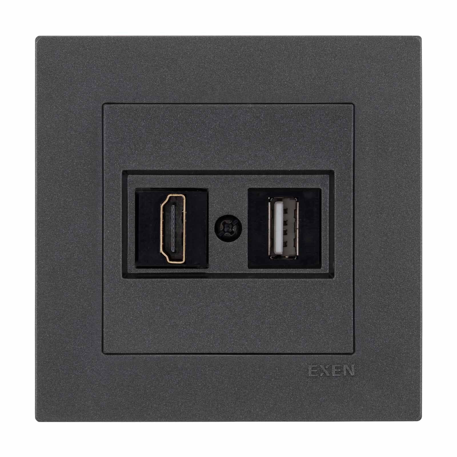 Exen Karell Antrasit Hdmi+Usb Prizi Jakli (Sarj Edemez) Komple Takim