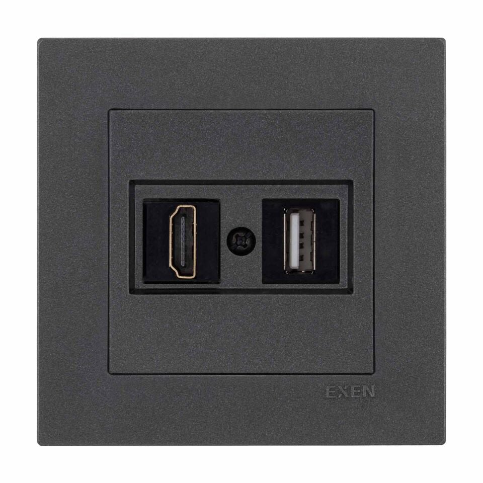Exen Karell Antrasit Hdmi+Usb Prizi Jakli (Sarj Edemez) Komple Takim