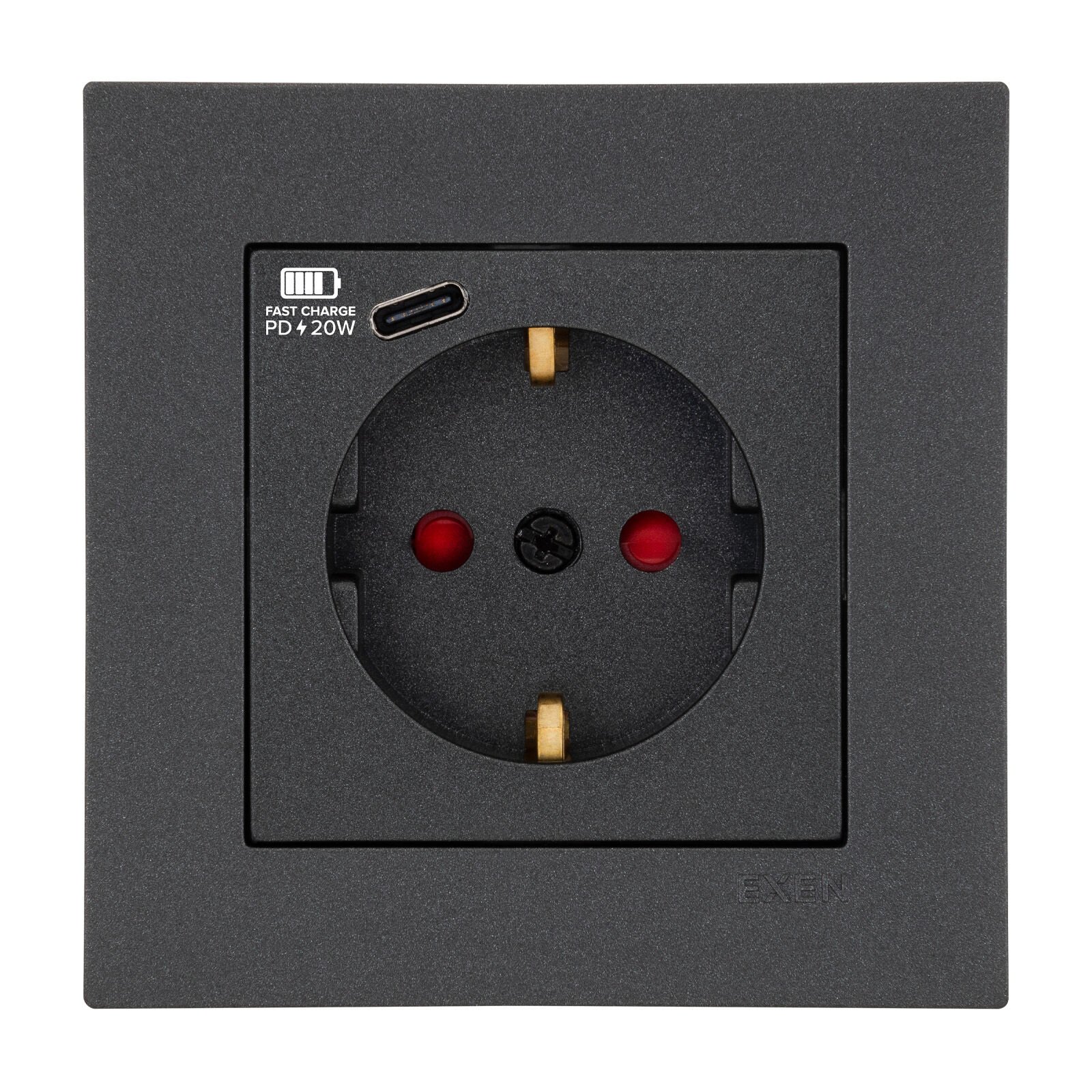 Exen Karell Antrasit Toprakli Priz + Type-C Komple Takim