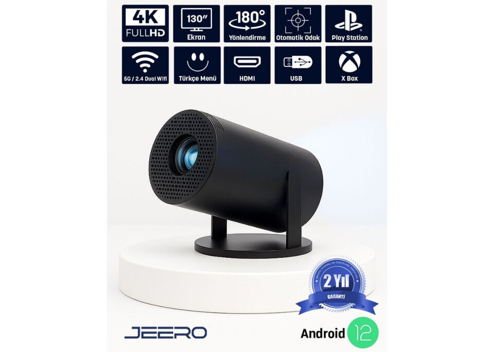 Jeero Hy300Pro 4K Android13 Portable Projector /H713/4K/Androd) Siyah