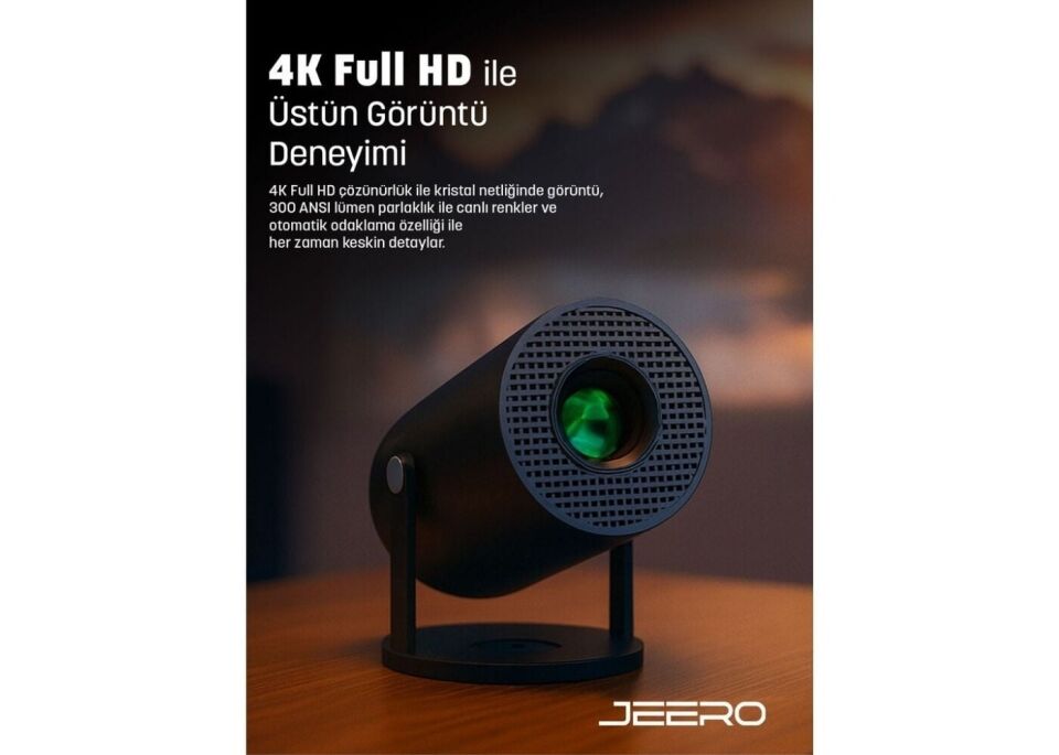 Jeero Hy300Pro 4K Android13 Portable Projector /H713/4K/Androd) Siyah
