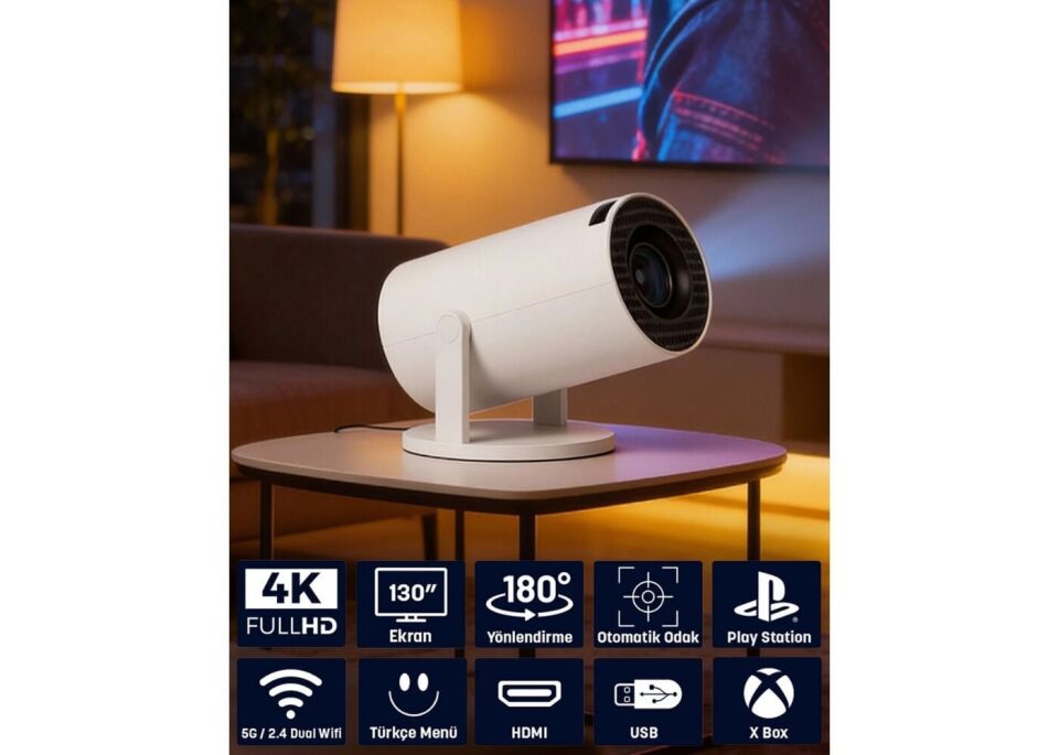 Jeero Hy300Pro 4K Android13 Portable Projector (H713/4K/Android) Beyaz