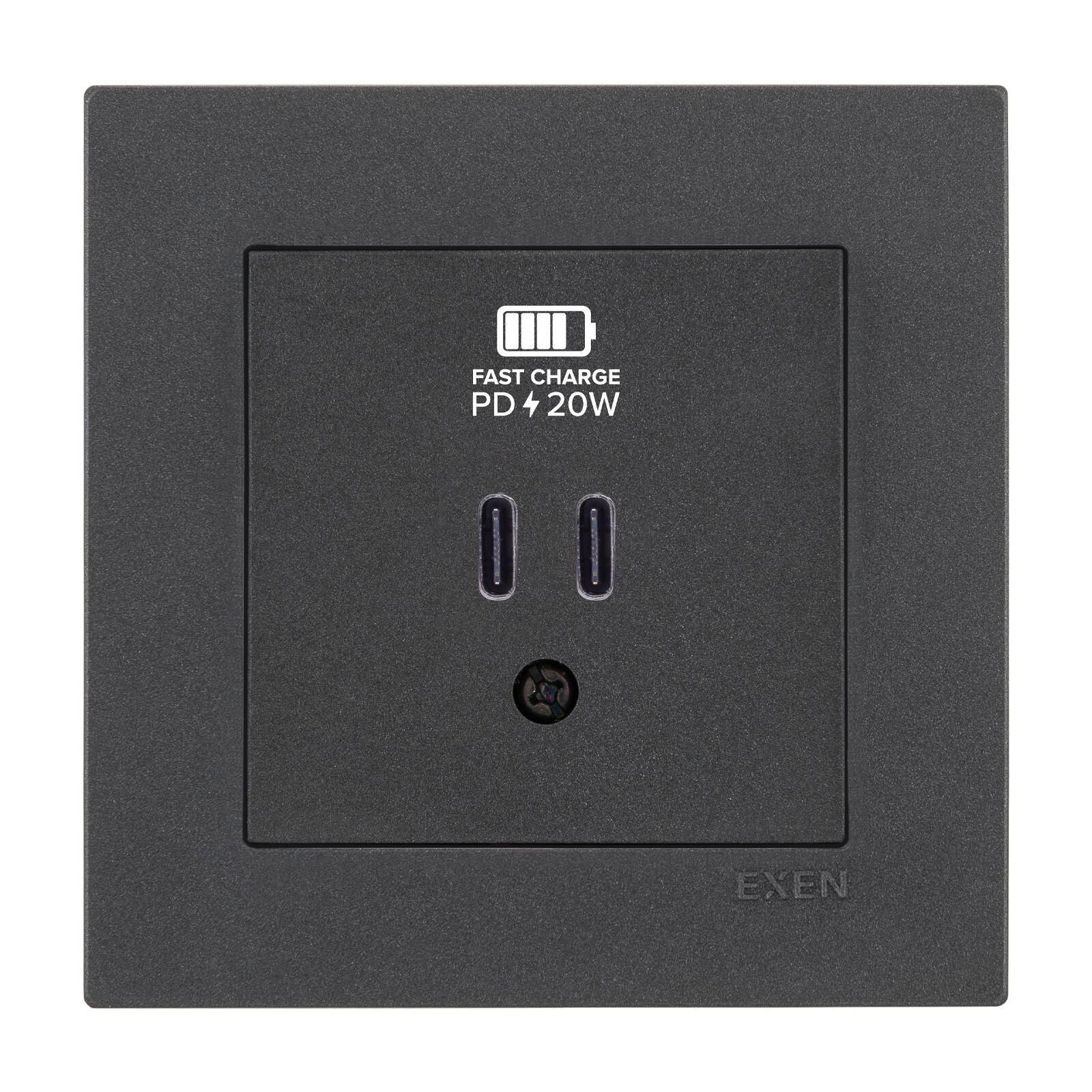 Exen Karell Antrasit 2X Usb Sarj Prizi Type-C Komple Takim