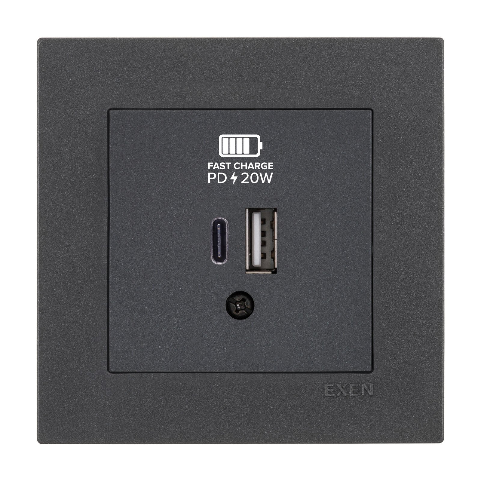 Exen Karell Antrasit 2X Usb Sarj Prizi Type-C + Type-A Komple Takim