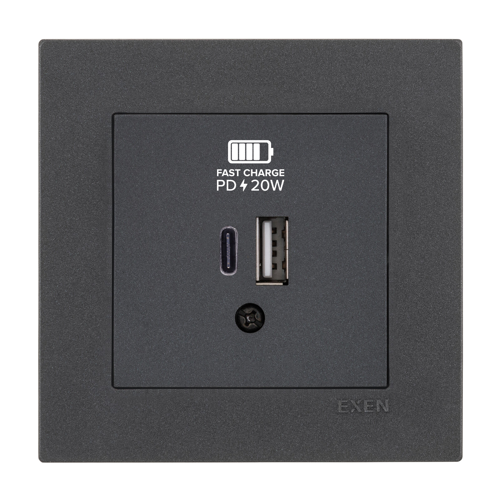 Exen Karell Antrasit 2X Usb Sarj Prizi Type-C + Type-A Komple Takim