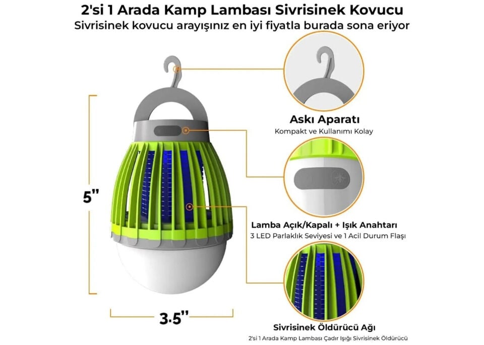 Bix Kl-01 Sivrisinek Kovucu Kamp Lambasi Ipx6 Su Geçirmez Uv Fener - Yesil