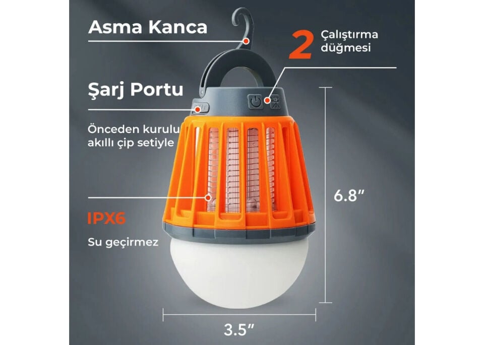 Bix Kl-01 Sivrisinek Kovucu Kamp Lambasi Ipx6 Su Geçirmez Uv Fener - Turuncu