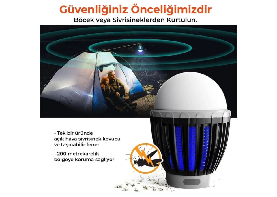 Bix Kl-01 Sivrisinek Kovucu Kamp Lambasi Ipx6 Su Geçirmez Uv Fener - Siyah