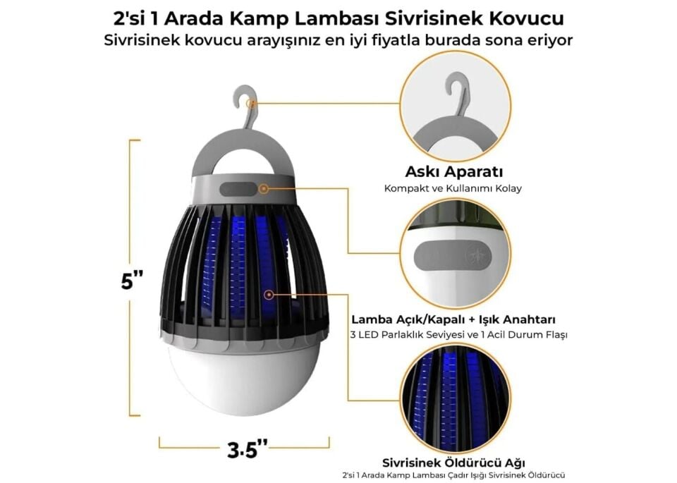 Bix Kl-01 Sivrisinek Kovucu Kamp Lambasi Ipx6 Su Geçirmez Uv Fener - Siyah
