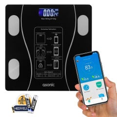 Asonic Bs260 Siyah 260X260Mm Boyutunda 2*Aaa Pil Hediyeli Dijital Bluetooth Baskül