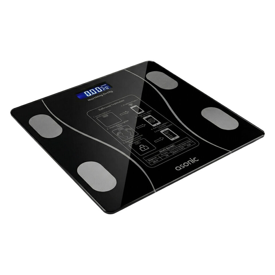 Asonic Bs260 Siyah 260X260Mm Boyutunda 2*Aaa Pil Hediyeli Dijital Bluetooth Baskül