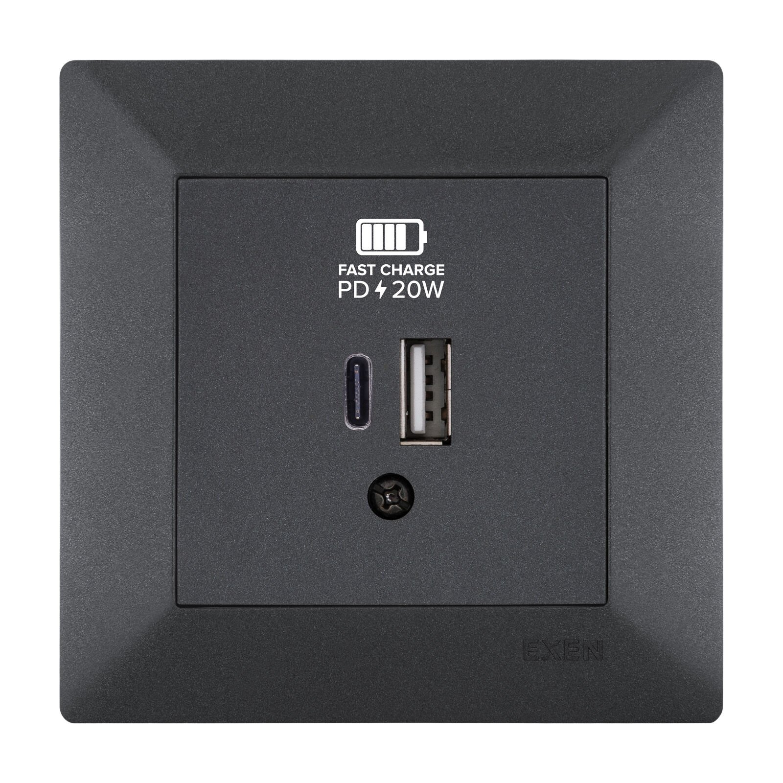 Exen Odak Antrasit 2X Usb Sarj Prizi Type-C + Type-A Komple Takim