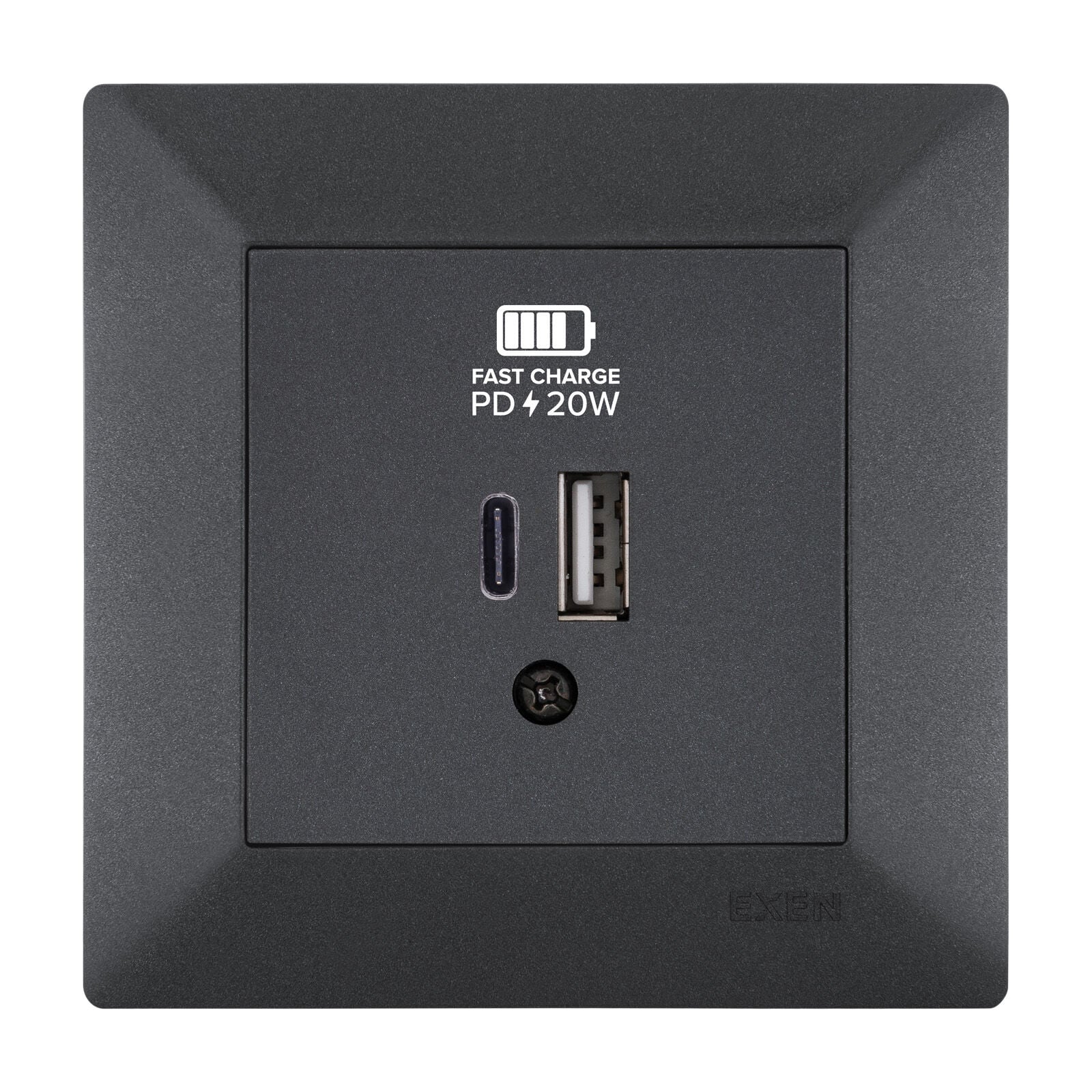 Exen Odak Antrasit 2X Usb Sarj Prizi Type-C + Type-A Komple Takim