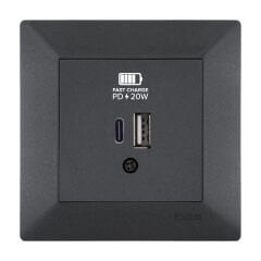 Exen Odak Antrasit 2X Usb Sarj Prizi Type-C + Type-A Komple Takim