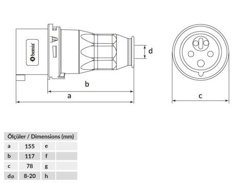 Bemis  5/16A. Enversör Düz Fiş IP44 BC1-1505-2050