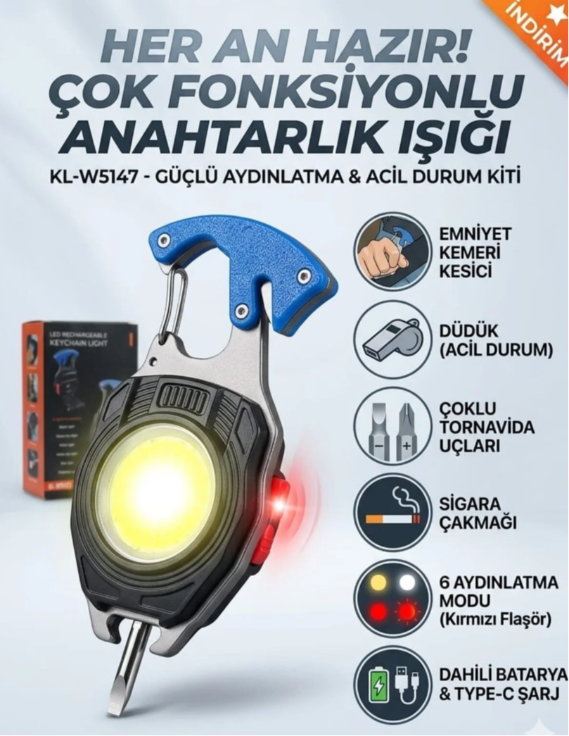 Profesyonel Çok Fonksiyonlu Anahtarlikli Kamp Feneri Çok Renkli W-5147