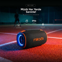 Mikado Md-33Bt Siyah Ipx6 60W Rgb Isikli 7200Mah Tf Kart+Usb Destekli Bluetooth Hoparlör