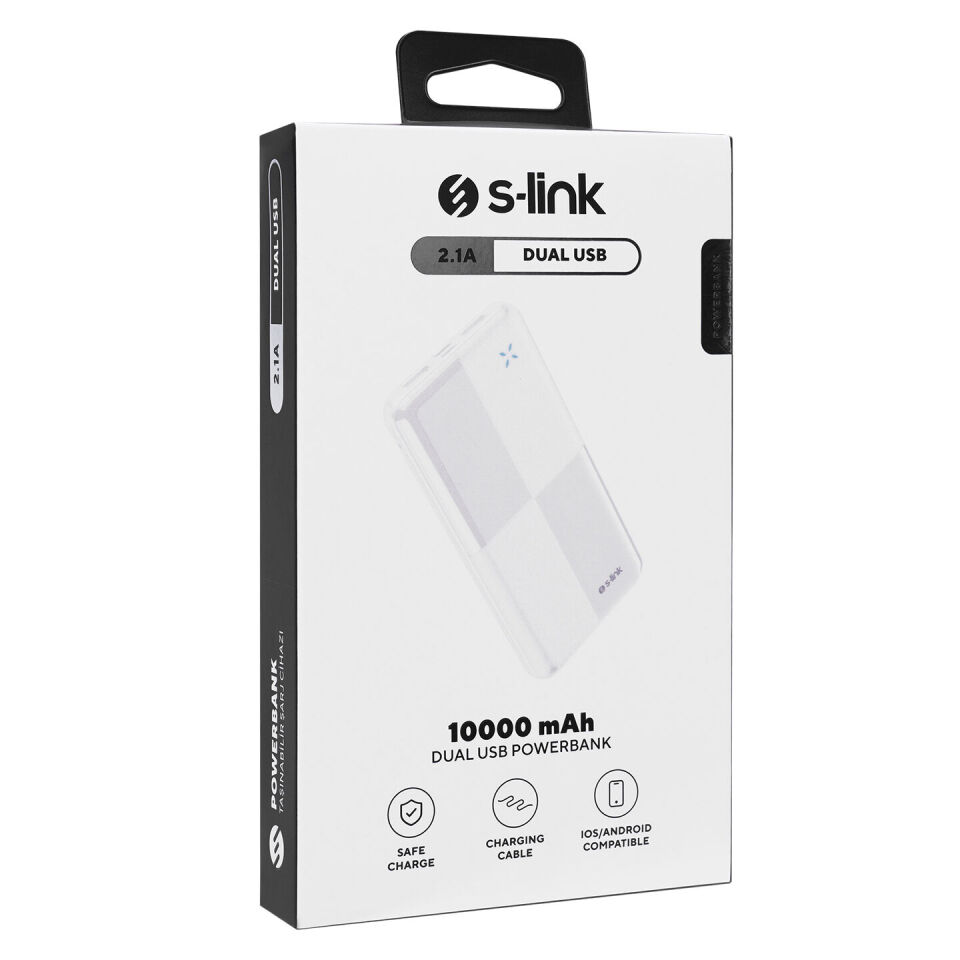S-Link Ip-G12N 10000Mah Micro+Usb+ Type-C Giris+Çikis Beyaz. Tasinabilir Pil Sarj Cihazi Powerbank