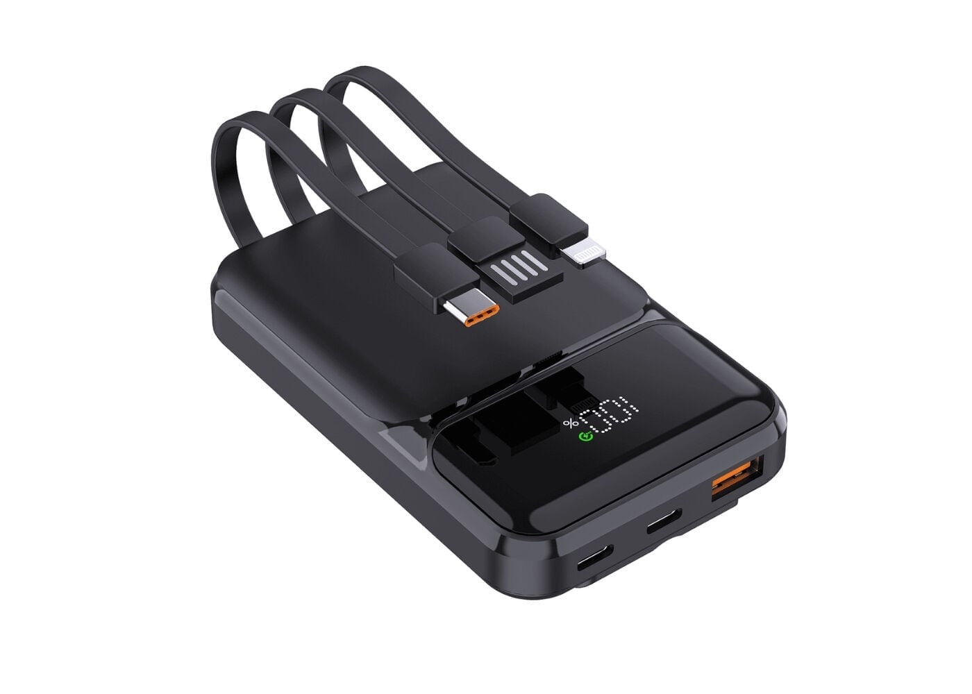 Snapron Snp-3006 10.000 Mah Pd 22.5W Usb-A Usb-C Lighting Dahili Kablolu Hizli Sarj Lcd Ekran Powerbank