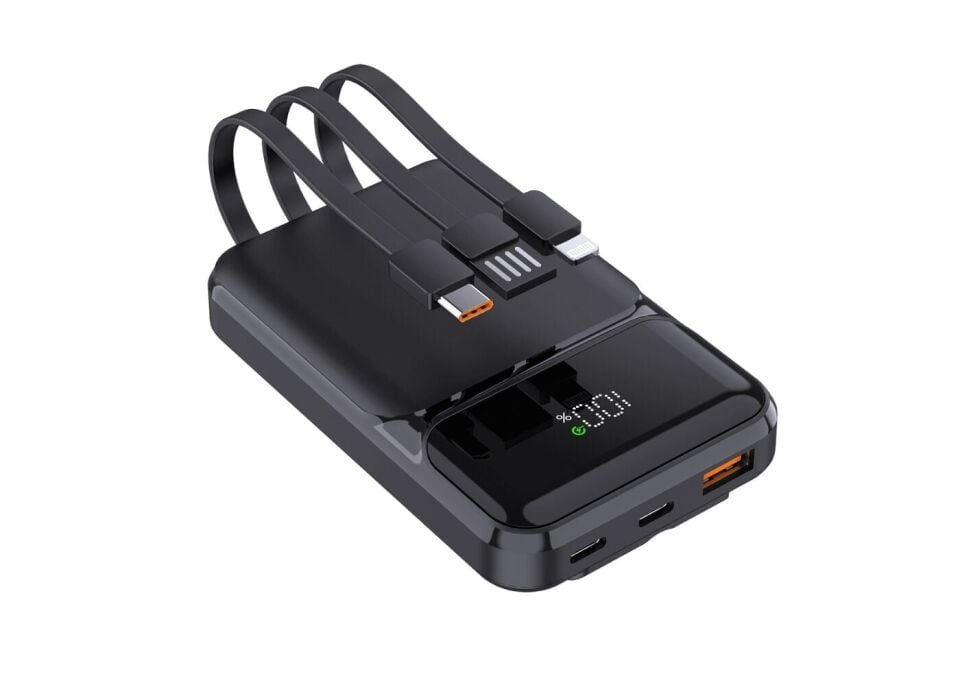 Snapron Snp-3006 10.000 Mah Pd 22.5W Usb-A Usb-C Lighting Dahili Kablolu Hizli Sarj Lcd Ekran Powerbank