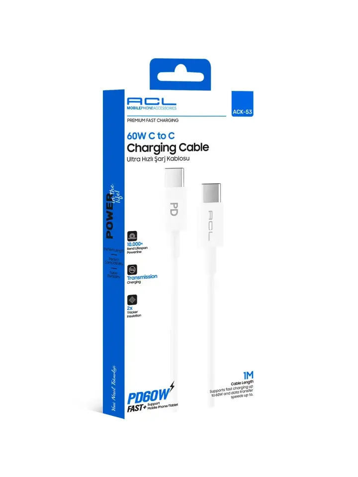 Acl 60W C to C Ultra Hizli Sarj Kablosu