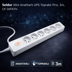 Seldur Altili Anahtarli UPS Toprakli Priz, 3m, ÇK G6FA31x