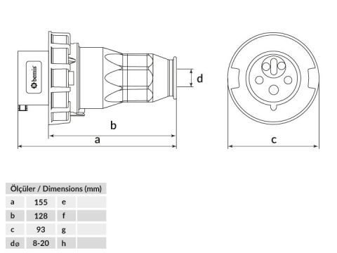 Bemis  5/16A. Enversör Düz Fiş IP67 BC1-1505-7050