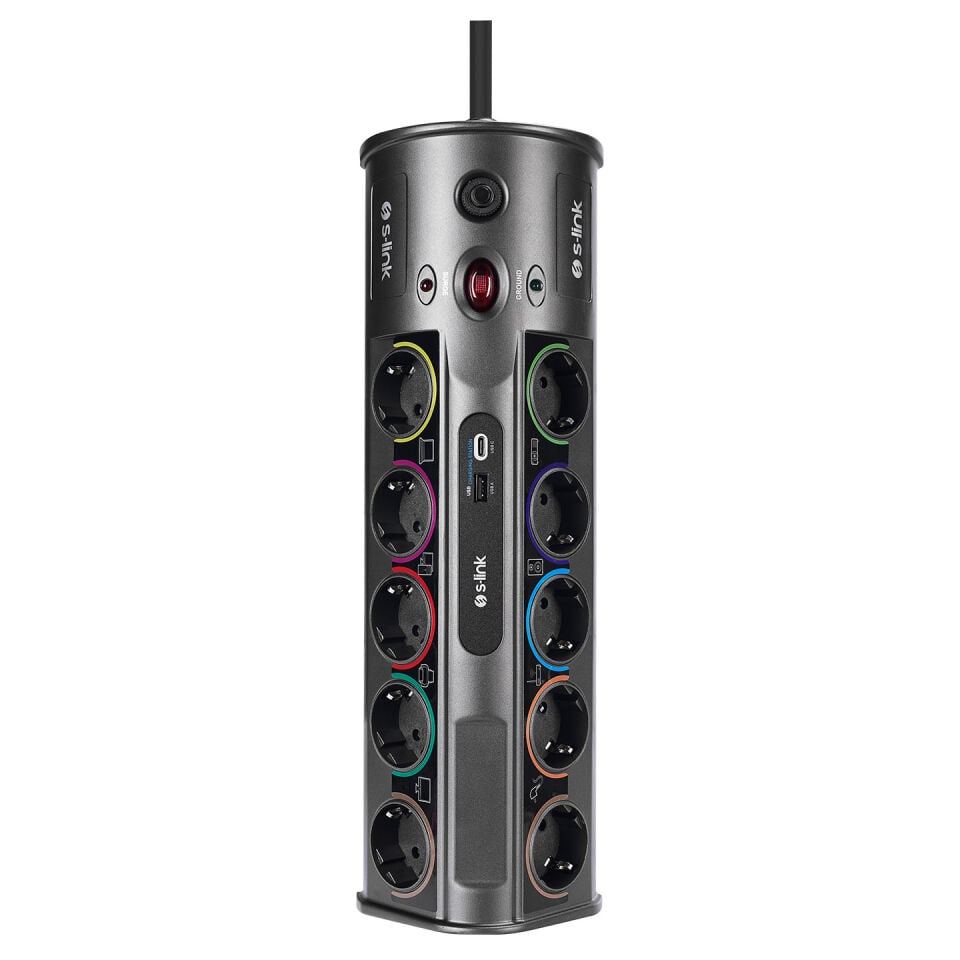 S-Link Prz01 Prizhive 3M 1860 Joule 1.5Mm 1 Usb 1 Typec 2.1A/5V 16A 250V 3680W 10Lu Akim Korumali Priz