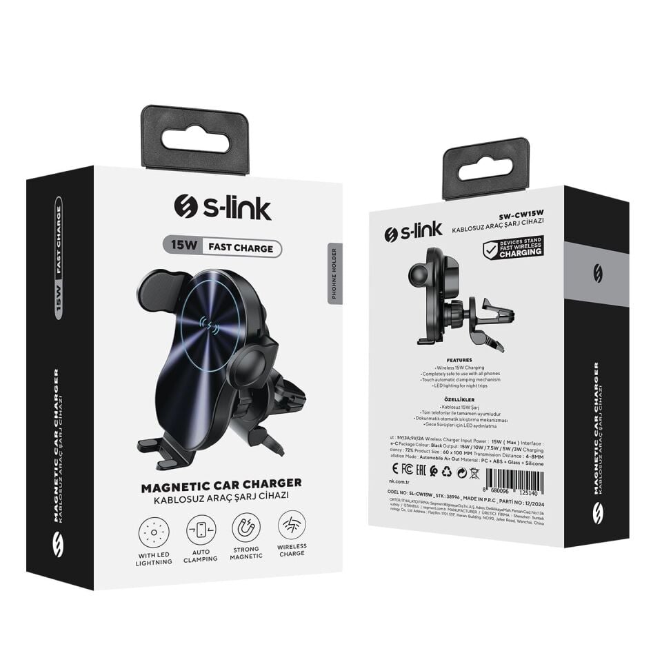 S-Link Sl-Cw15W Otomatik 15W Sensörlü Telefon Tutucu Kablosuz Sarj Cihazi