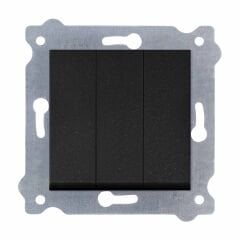 Exen Metalik Siyah Modül+Kapak  Üçlü Anahtar