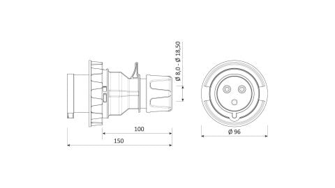 Bemis  3/32A. Düz Fiş IP67 BC1-3303-7011