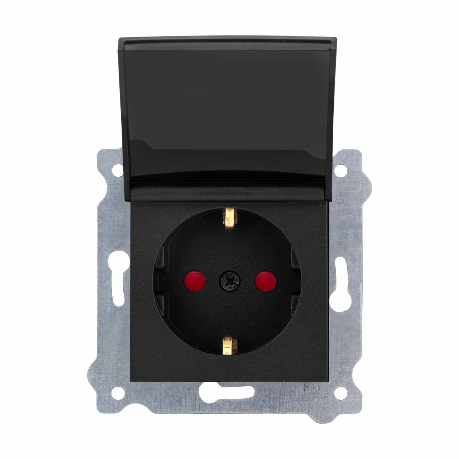 Exen Metalik Siyah Modül+Kapak  Kapakli Çocuk Korumali Toprakli Priz