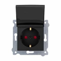 Exen Metalik Siyah Modül+Kapak  Kapakli Çocuk Korumali Toprakli Priz