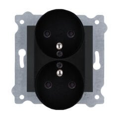 Exen Metalik Siyah Modül+Kapak  Ikili Çocuk Korumali Ups Toprakli Priz (Tekli Çerçeve)