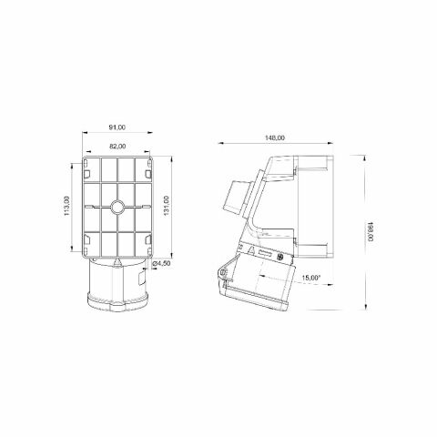 Bemis 5/16A. Pako Salterli 90° Egik Duvar Priz Ip44 Bc1-1505-2550