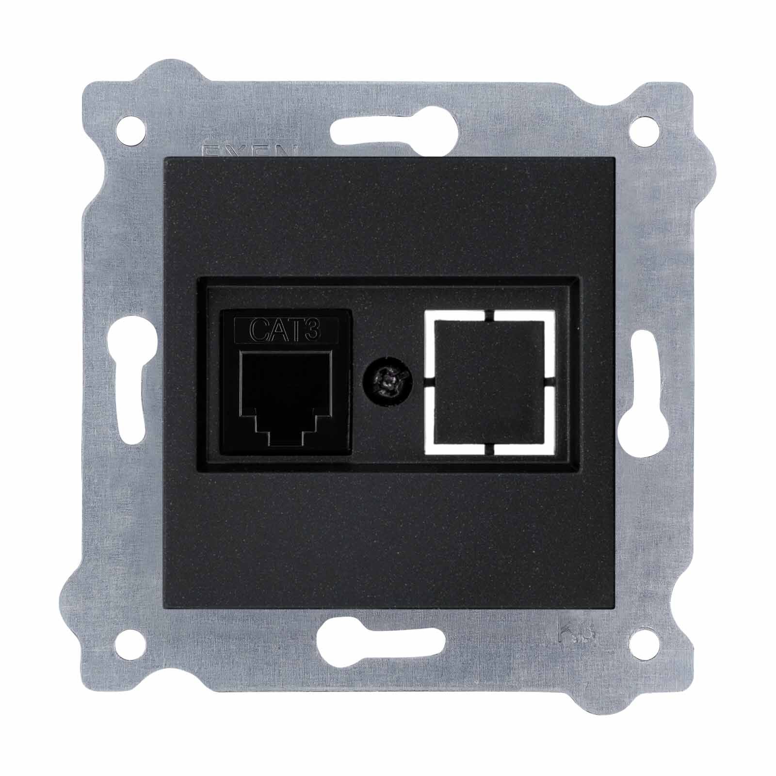 Exen Metalik Siyah Modül+Kapak  Nümeris Telefon Prizi (Cat3 Kablosuz)