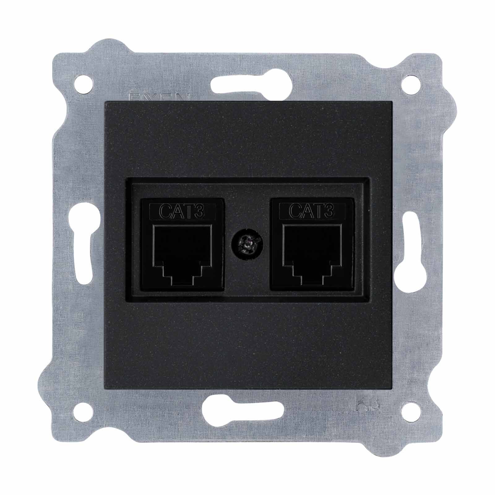 Exen Metalik Siyah Modül+Kapak  Ikili Nümeris Telefon Prizi (2Xrj45 Cat3)