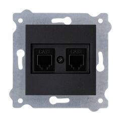 Exen Metalik Siyah Modül+Kapak  Ikili Nümeris Telefon Prizi (2Xrj45 Cat3)