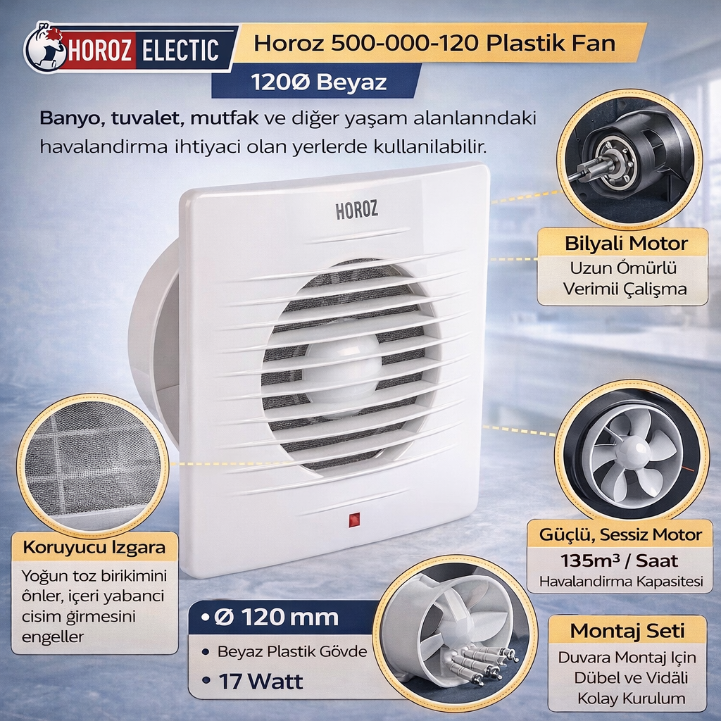 Horoz 500-000-120 Plastik Fan 120Ø Beyaz