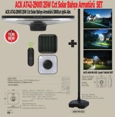 ACK AT42-29001 25W Cct Solar Bahçe Armatürü 3800Lm Ip54 Abs + ACK A05-95-023 Solar Bahçe Armatürü Ayak Takimi SET
