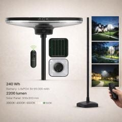 ACK AT42-29001 25W Cct Solar Bahçe Armatürü 3800Lm Ip54 Abs + ACK A05-95-023 Solar Bahçe Armatürü Ayak Takimi SET