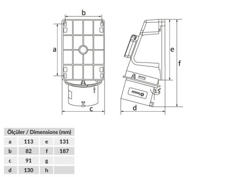 Bemis  3/32A. 90° Eğik P. Prizli Duvar Fiş IP44 BC1-3403-2238