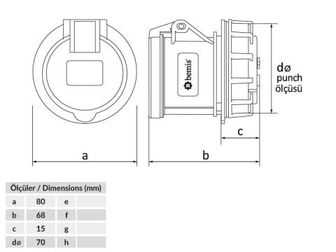 Bemis  3/32A. Somunlu Priz IP44 BC1-3403-2440