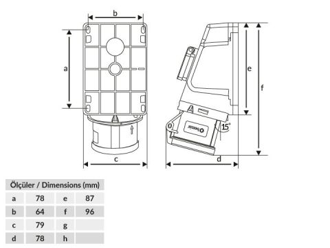 Bemis  3/32A. 90° Eğik P. Prizli Duvar Priz IP44 BC1-3403-2537