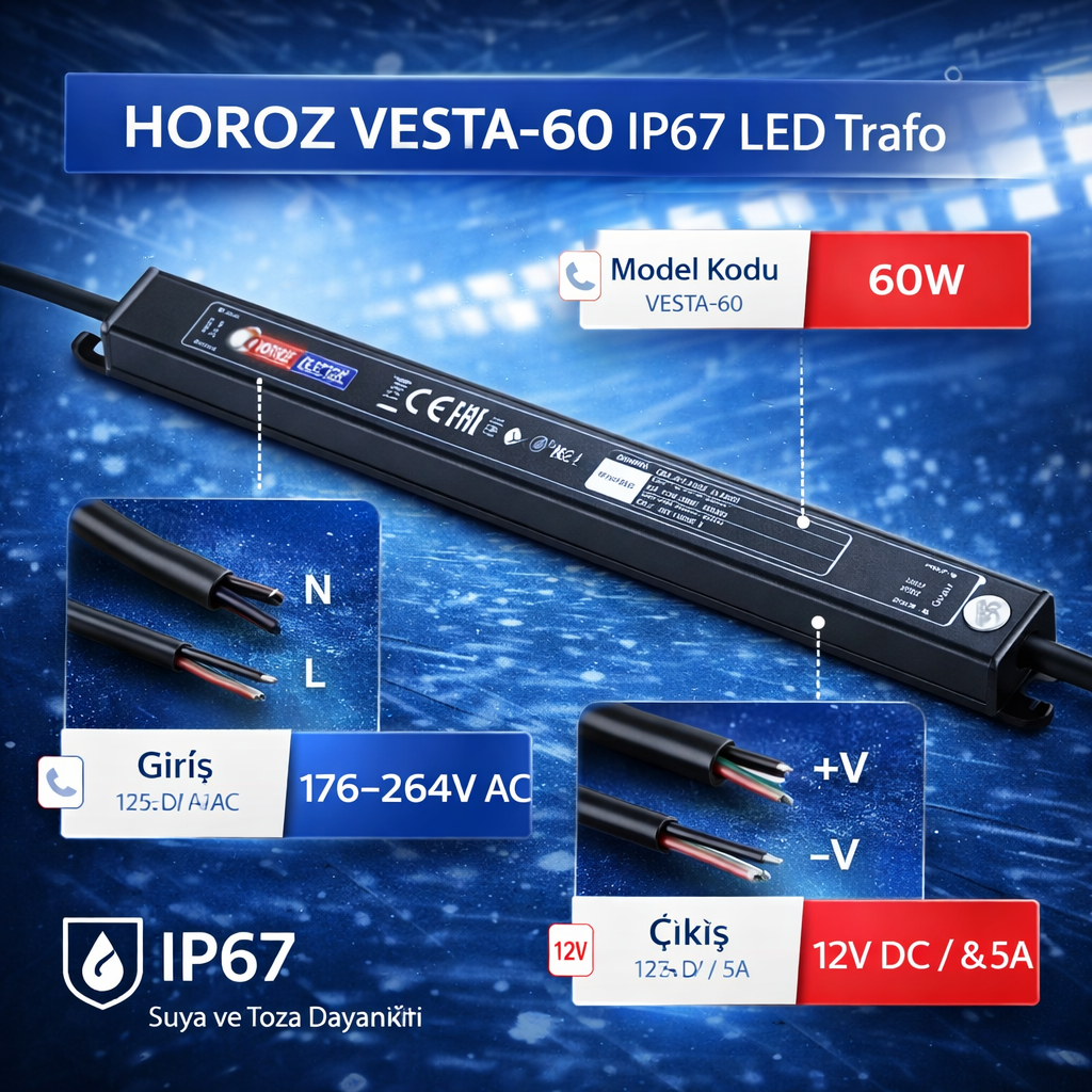 Horoz 083-001-0060 Vesta-60 60W 176-264V 5A Ip67 Led Trafo