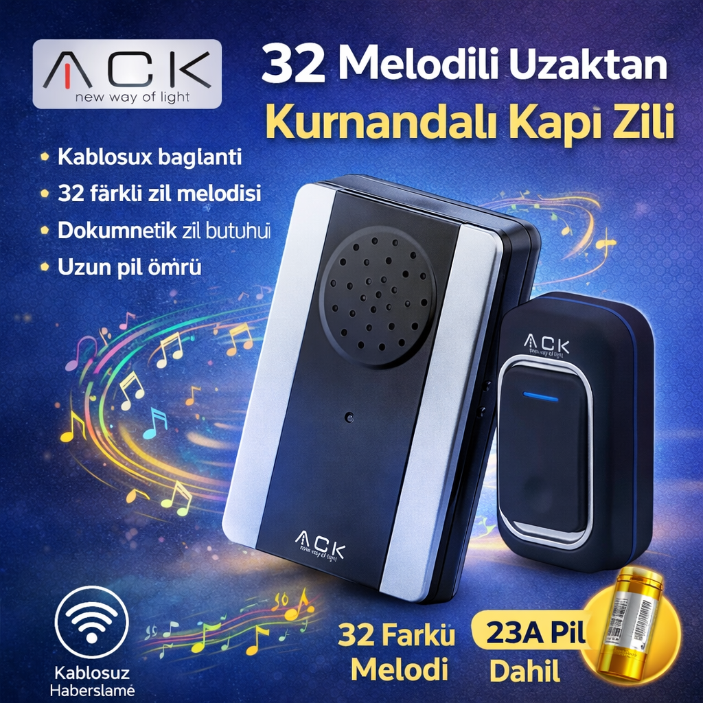 Ack 32 Melodili Uzaktan Kumandali Kapi Zili